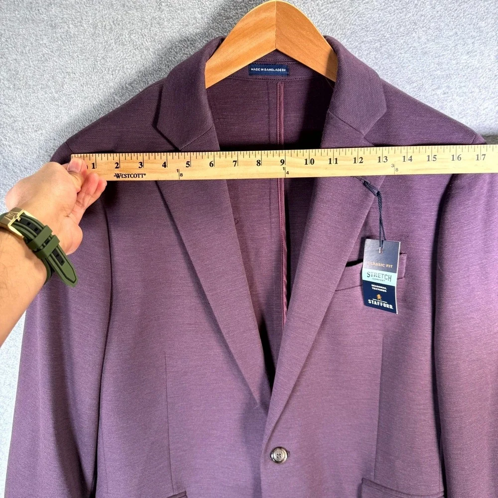 Stafford Blazer Mens 40 Plum Stretch‎ Comfort Classic Fit Notch Lapel Formal